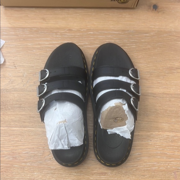 Dr. Martens Blaire Slide Black Triple Buckle Sandals - Picture 4 of 7